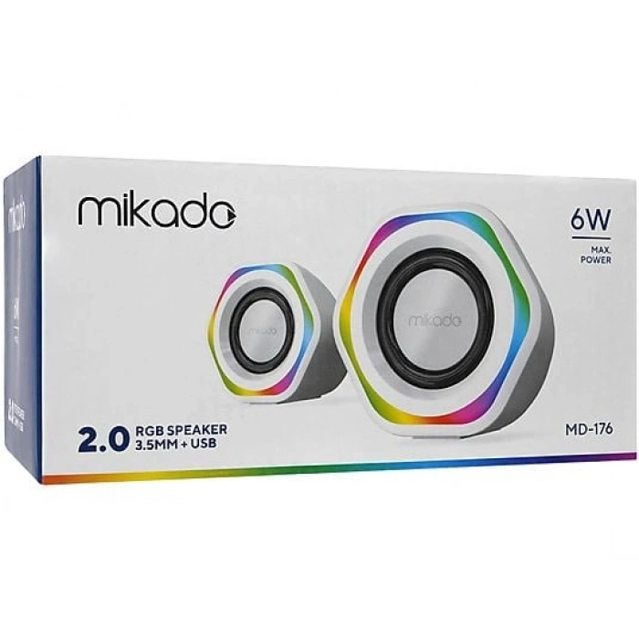 MIKADO MD-176 2.0 3W*2 Beyaz RGB Aydınlatmalı USB + 3.5mm USB 5V Hoparlör