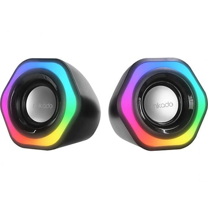 MIKADO MD-176 2.0 3W*2 Siyah RGB Aydınlatmalı USB + 3.5mm USB 5V Hoparlör