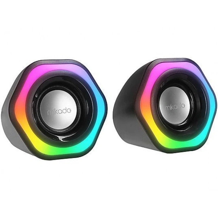 MIKADO MD-176 2.0 3W*2 Siyah RGB Aydınlatmalı USB + 3.5mm USB 5V Hoparlör