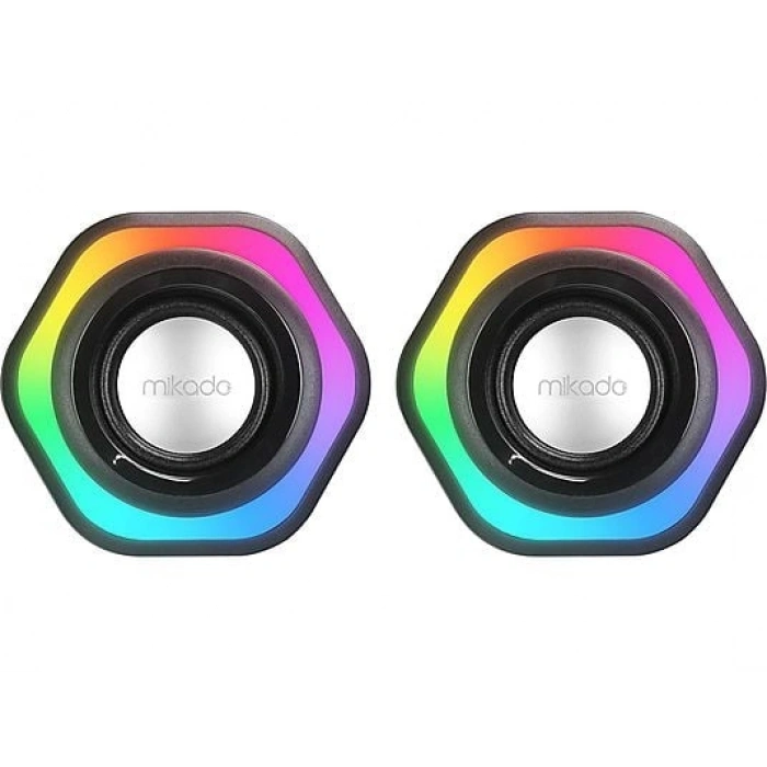 MIKADO MD-176 2.0 3W*2 Siyah RGB Aydınlatmalı USB + 3.5mm USB 5V Hoparlör