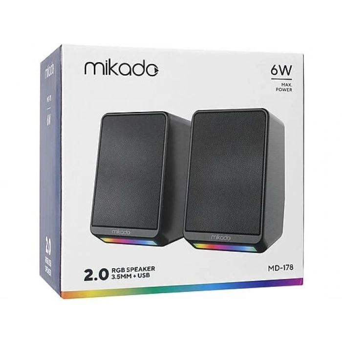 MIKADO MD-178 2.0 3W*2 Siyah RGB Aydınlatmalı USB + 3.5mm USB 5V  Hoparlör