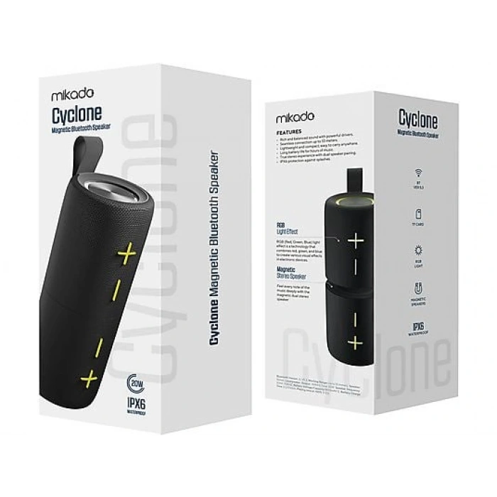 MIKADO MD-51BT Cyclone 20W 1800mAh + 1800mAh TF-AUX-TWS-IPX6 Mıknatıslı Bluetooth Hoparlör Siyah