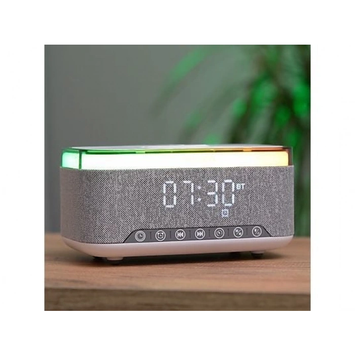 MIKADO MD-W8 1200mAh 10W Bluetooth-Usb-Kablosuz Şarj RGB-Gece Lambası Özellikli Alarmlı Bluetooth Hoparlör Beyaz