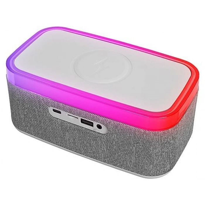 MIKADO MD-W8 1200mAh 10W Bluetooth-Usb-Kablosuz Şarj RGB-Gece Lambası Özellikli Alarmlı Bluetooth Hoparlör Beyaz