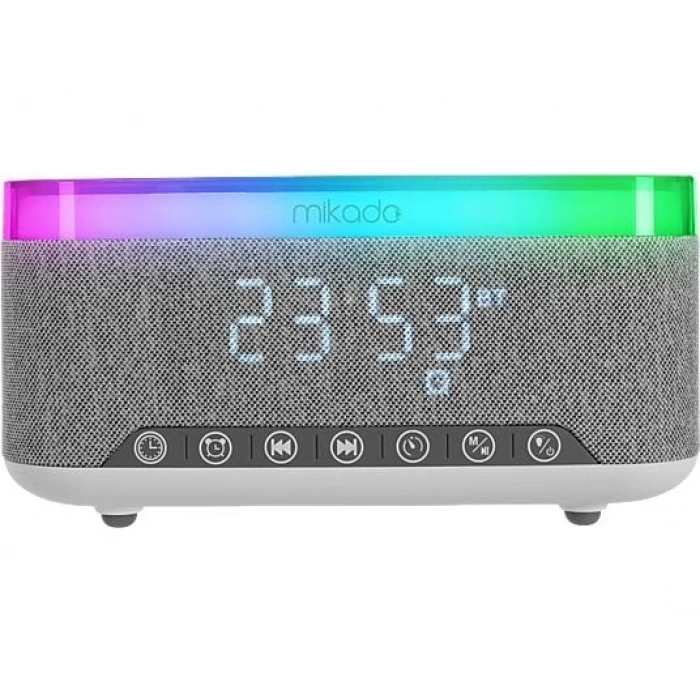 MIKADO MD-W8 1200mAh 10W Bluetooth-Usb-Kablosuz Şarj RGB-Gece Lambası Özellikli Alarmlı Bluetooth Hoparlör Beyaz