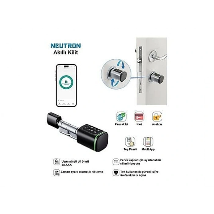 NEUTRON NTL-SC-02FKPB Parmak izi, Anahtarlı, Tuşlu, Kartlı ve Uzaktan Kontrollü Akıllı Kapı Kilidi