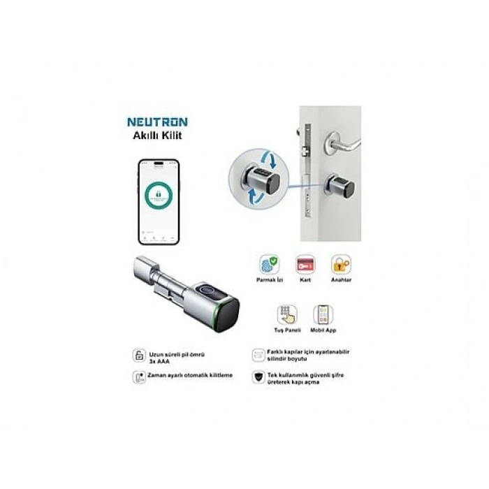 NEUTRON NTL-SC-02FKPW Parmak izi, Anahtarlı, Tuşlu, Kartlı ve Uzaktan Kontrollü Akıllı Kapı Kilidi