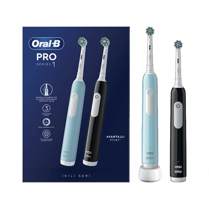 ORAL B Pro 1 Series 1 İkili Paket Siyah ve Mavi Şarjlı Diş Fırçaları