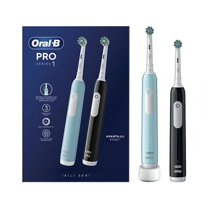ORAL B Pro 1 Series 1 İkili Paket Siyah ve Mavi Şarjlı Diş Fırçaları