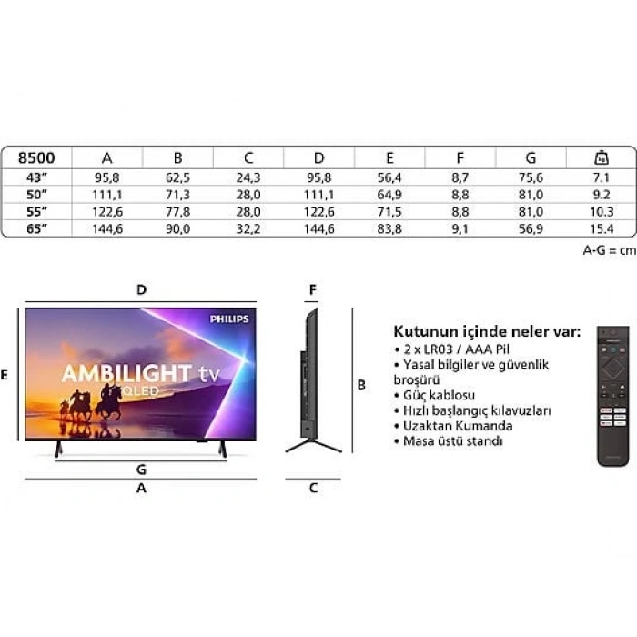 PHILIPS 55PUS8500/62 55 inç 139 Ekran Smart 4K UHD Dolby Atmos Titan OS Ambilight QLED TV