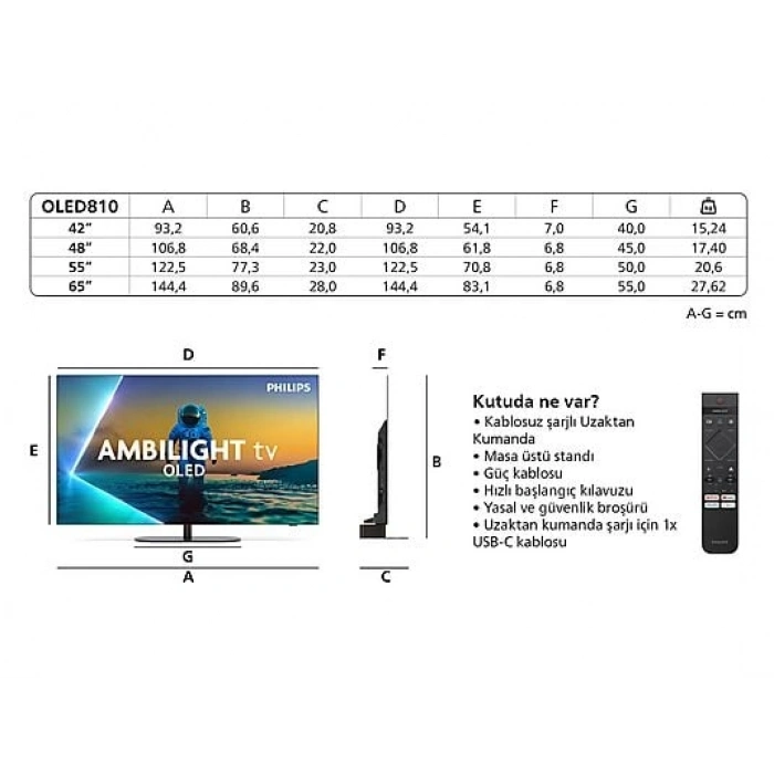 PHILIPS 65OLED810/12 4K UHD OLED 65 inç 164 cm Smart TV Dolby Vision Dolby Atmos Google Ambilight LED TV