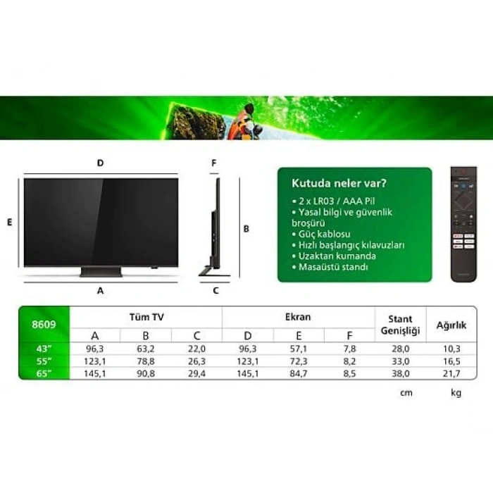 PHILIPS 65PUS8609/62 65  164cm 4K UHD LED Dolby Atmos Titan OS Ambilight TV