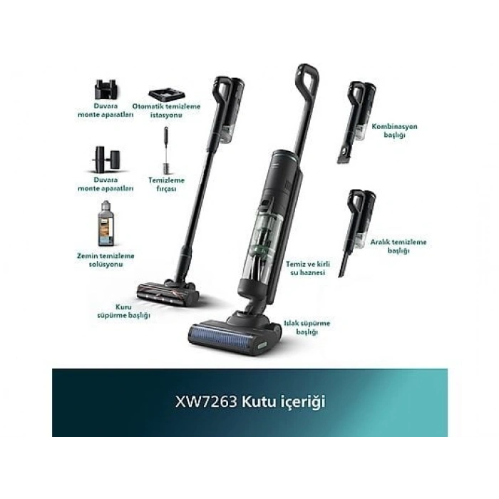PHILIPS Aqua Trio 7000 Seri XW7263/11 Islak & Kuru Temizlik Kablosuz Dikey Süpürge