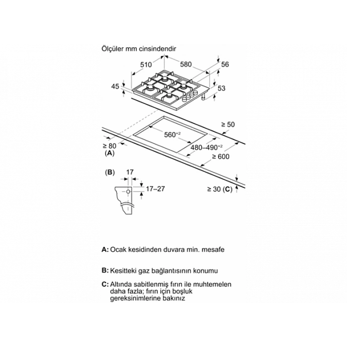 PROFILO OD36K5B80D Gazlı Ankastre Ocak