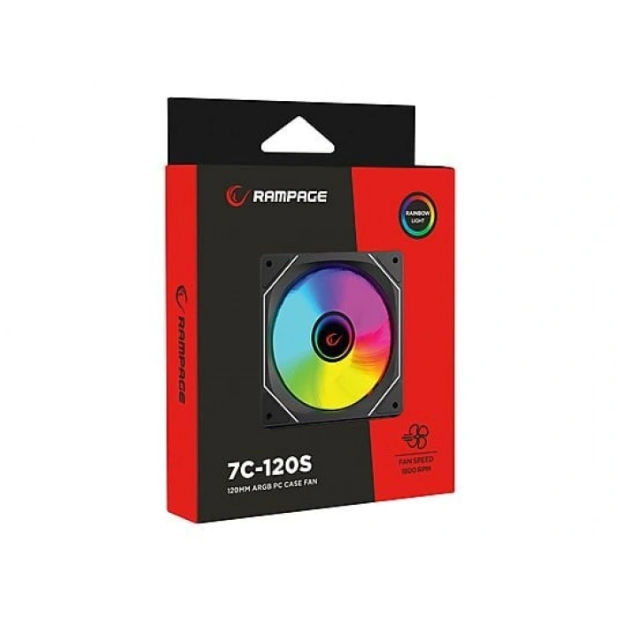RAMPAGE 7C-120S 120x120x25mm Double Ring Aynalı ARGB Kasa Fanı Siyah