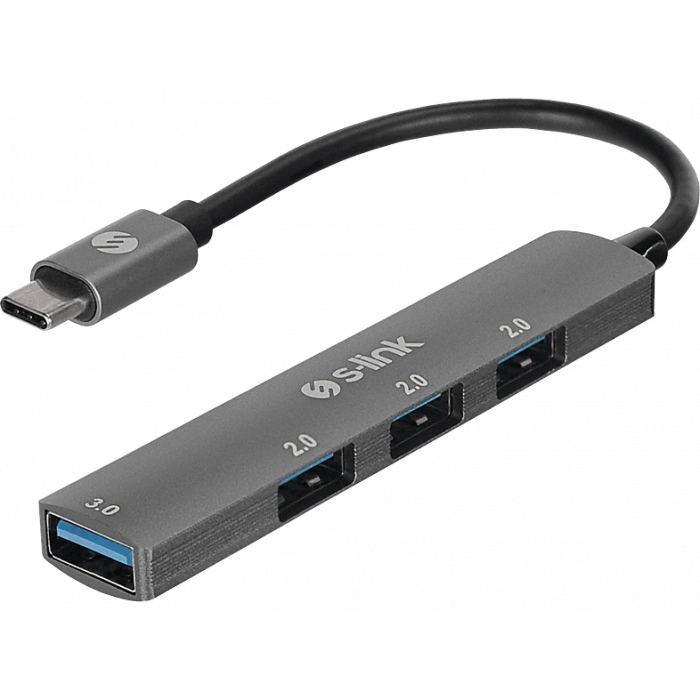 S-LINK SW-U324 3*USB2.0, 1*USB3.0 Type-C Metal USB Hub Gri