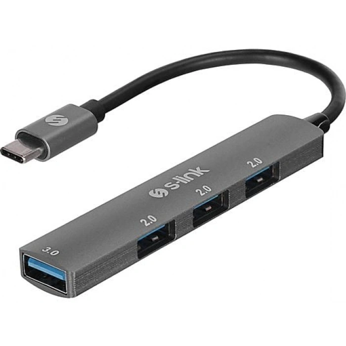 S-LINK SW-U324 3*USB2.0, 1*USB3.0 Type-C Metal USB Hub Gri