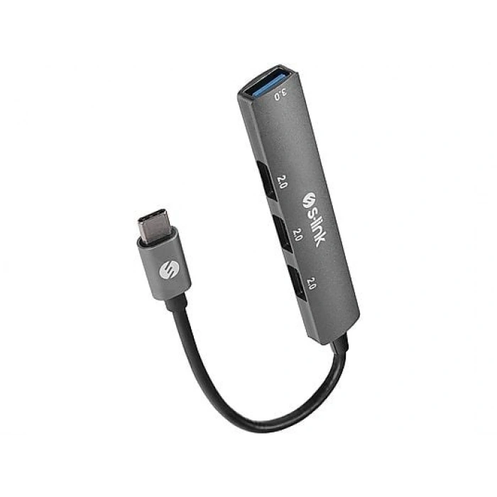 S-LINK SW-U324 3*USB2.0, 1*USB3.0 Type-C Metal USB Hub Gri