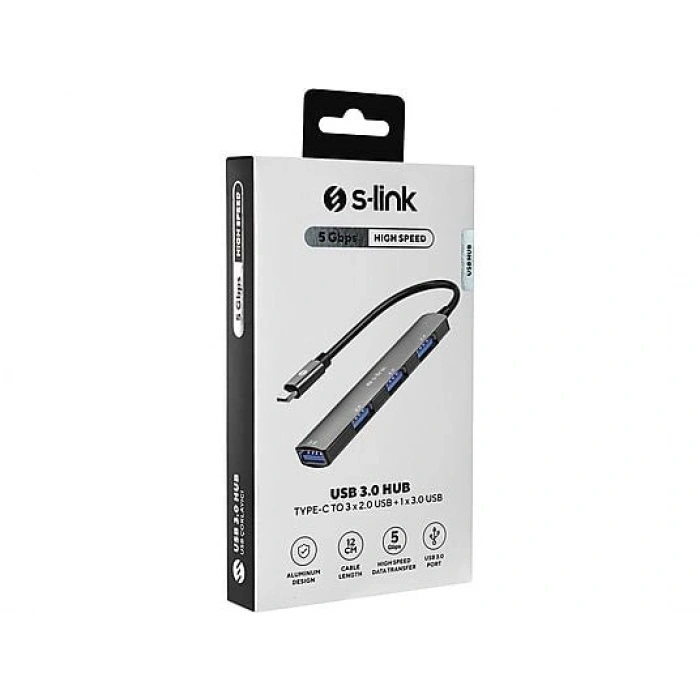S-LINK SW-U324 3*USB2.0, 1*USB3.0 Type-C Metal USB Hub Gri