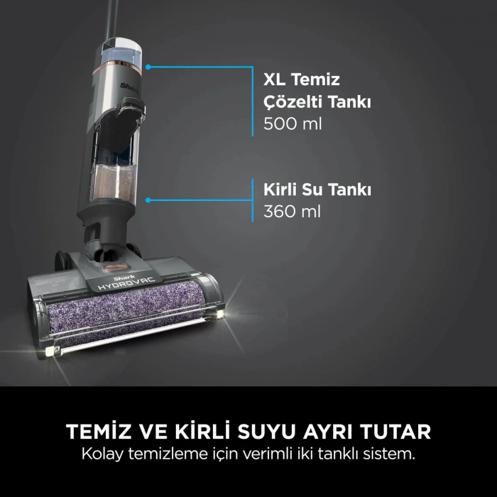 SHARK HydroVac Pro Islak&Kuru Şarjlı Silme ve Süpürme Makinesi Koyu Gri