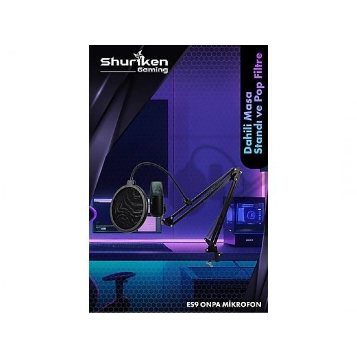 SHURIKEN GAMING ES9 ONPA RGB Gaming Profesyonel USB Yayıncı Oyuncu Mikrofonu Siyah