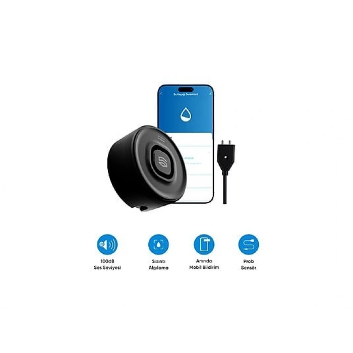 ŞIMART Problu 100 dB Alarm Sesli Uygulama Bildirimli Akıllı Su Kaçağı Dedektörü