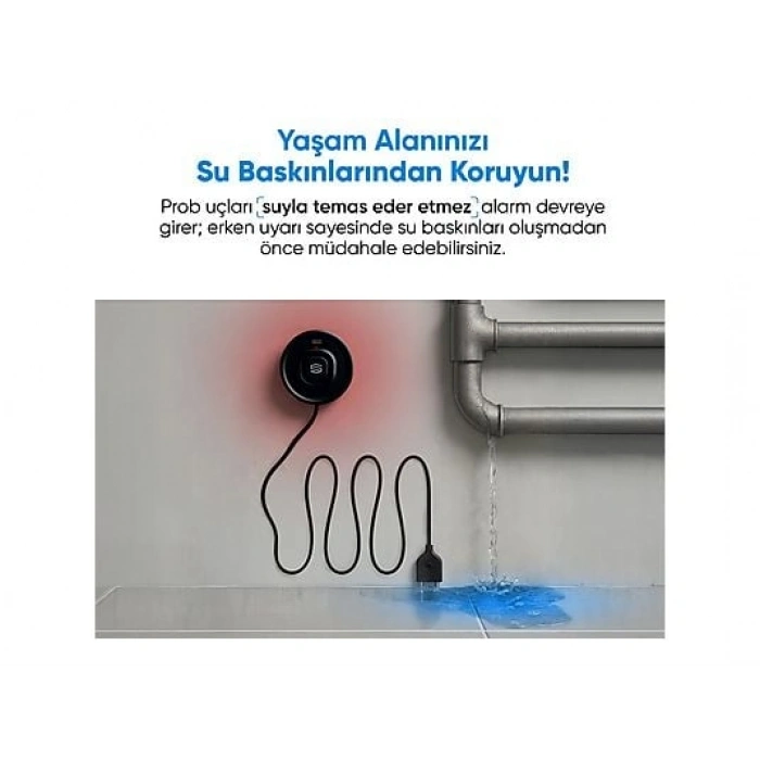 ŞIMART Problu 100 dB Alarm Sesli Uygulama Bildirimli Akıllı Su Kaçağı Dedektörü
