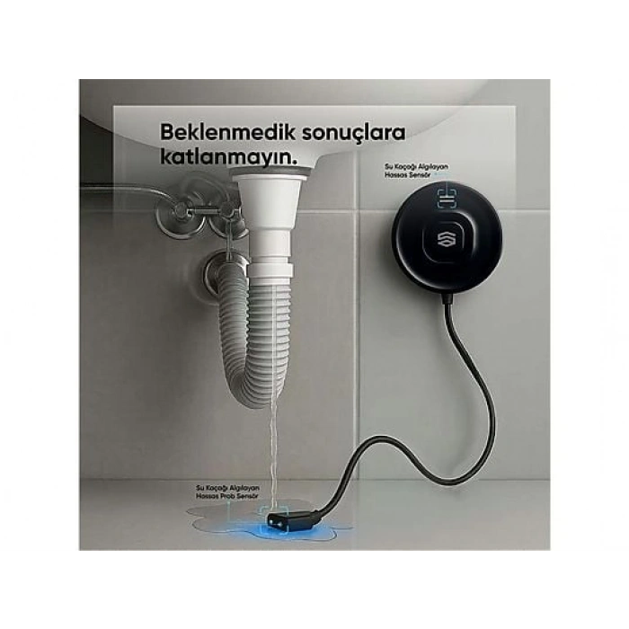 ŞIMART Problu 100 dB Alarm Sesli Uygulama Bildirimli Akıllı Su Kaçağı Dedektörü