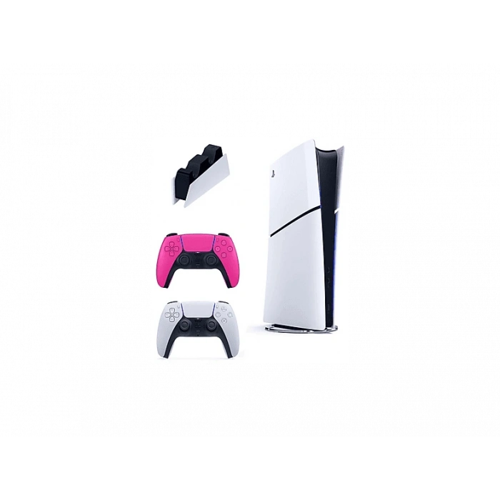 SONY 2. Pembe Dualsense + Şarj İstasyonu+Playstation 5 Slim Digital (İthalatçı Garantili) Oyun Konsolu Beyaz