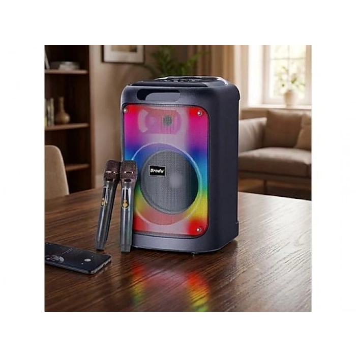 TORIMA BTS-2102 33 W Karaoke Subwoofer Çift Mikrofonlu Taşınabilir Akıllı Bluetooth Hoparlör Siyah