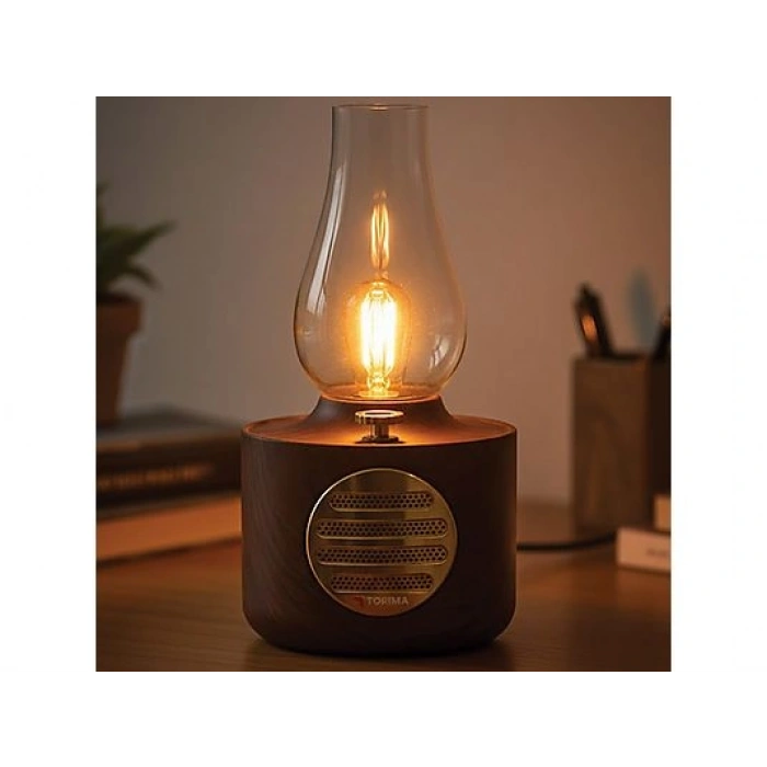 TORIMA D53 Ahşap Vintage Gaz Lambası Taşınabilir Speaker Ayarlanabilir Işıklı USB Şarjlı Bluetooth Hoparlör Ahşap