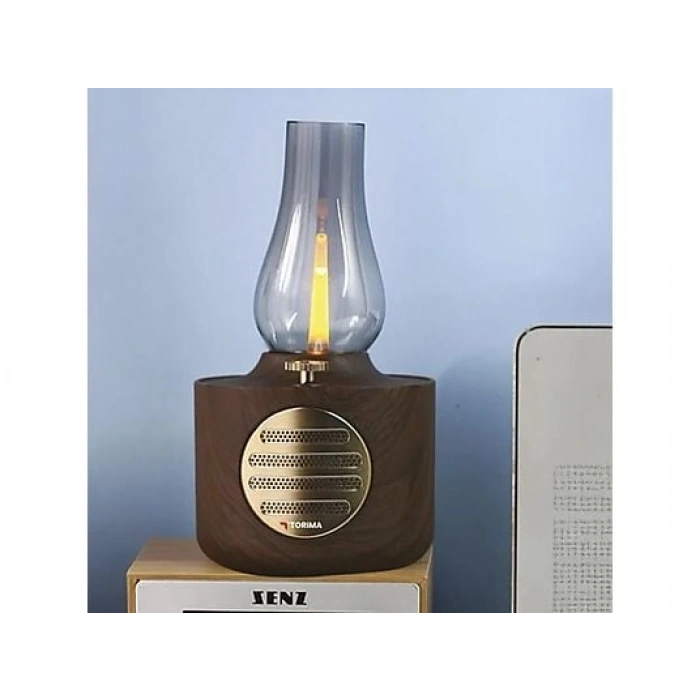 TORIMA D53 Ahşap Vintage Gaz Lambası Taşınabilir Speaker Ayarlanabilir Işıklı USB Şarjlı Bluetooth Hoparlör Ahşap