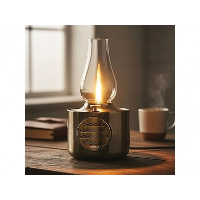 TORIMA D53 Nikel Vintage Gaz Lambası Taşınabilir Speaker Ayarlanabilir Işıklı USB Şarjlı Bluetooth Hoparlör Nikel