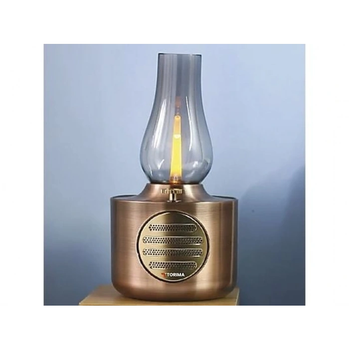 TORIMA D53 Vintage Gaz Lambası Ayarlanabilir Işıklı USB Şarjlı Taşınabilir Speaker Bluetooth Hoparlör Bakır
