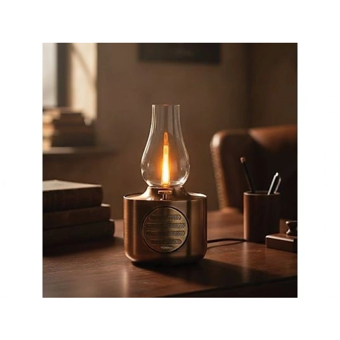 TORIMA D53 Vintage Gaz Lambası Ayarlanabilir Işıklı USB Şarjlı Taşınabilir Speaker Bluetooth Hoparlör Bakır