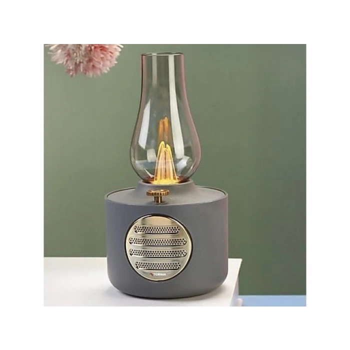 TORIMA D53 Vintage Gaz Lambası Ayarlanabilir Işıklı USB Şarjlı Taşınabilir Speaker Bluetooth Hoparlör Gri