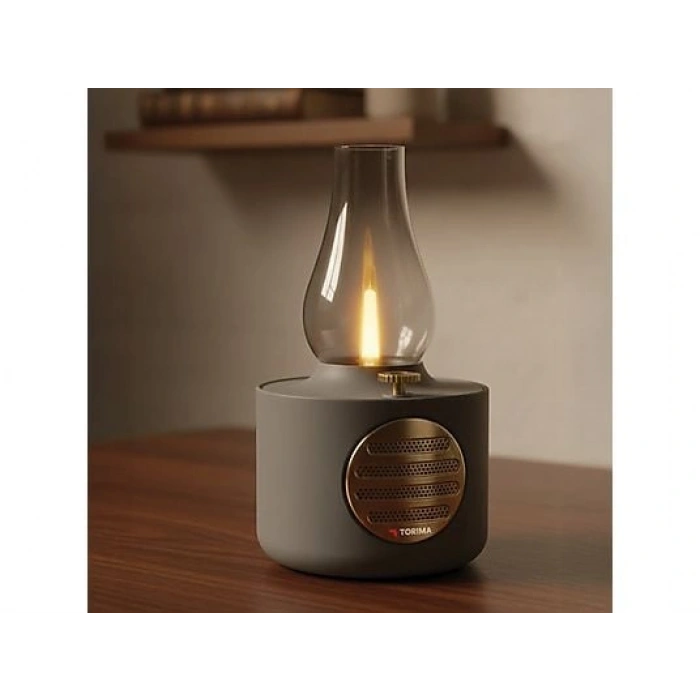 TORIMA D53 Vintage Gaz Lambası Ayarlanabilir Işıklı USB Şarjlı Taşınabilir Speaker Bluetooth Hoparlör Gri