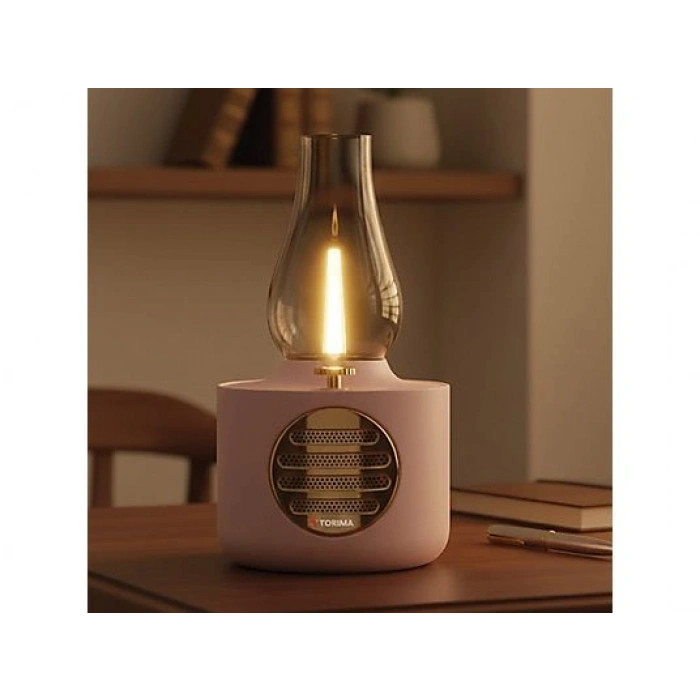TORIMA D53 Vintage Gaz Lambası Taşınabilir Ayarlanabilir Işıklı USB Şarjlı Bluetooth Hoparlör Pembe
