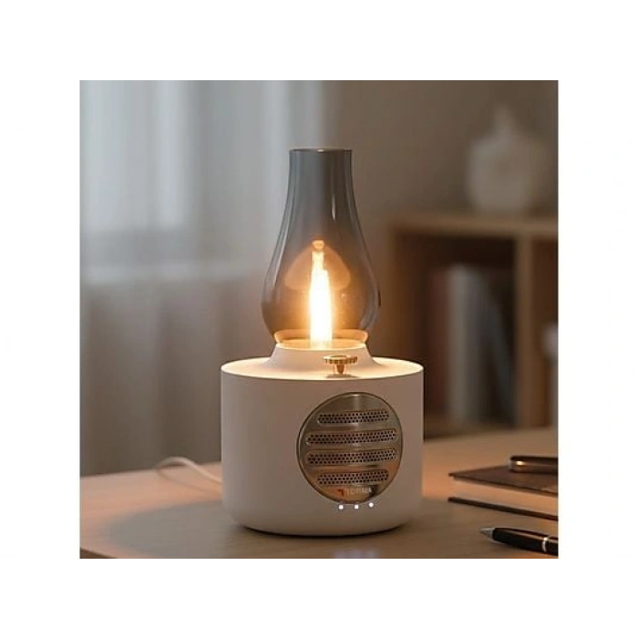 TORIMA D53 Vintage Gaz Lambası Taşınabilir Speaker Ayarlanabilir Işıklı USB Şarjlı Bluetooth Hoparlör Beyaz