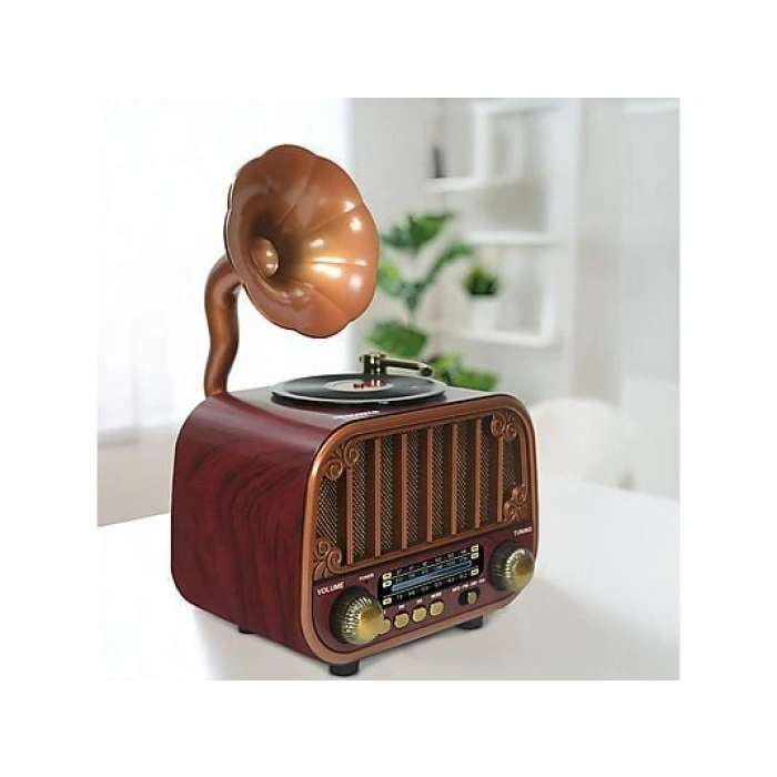 TORIMA D76 Nostaljik Radyo, USB/TF, AUX, Speaker Bluetooth Hoparlör Kahverengi