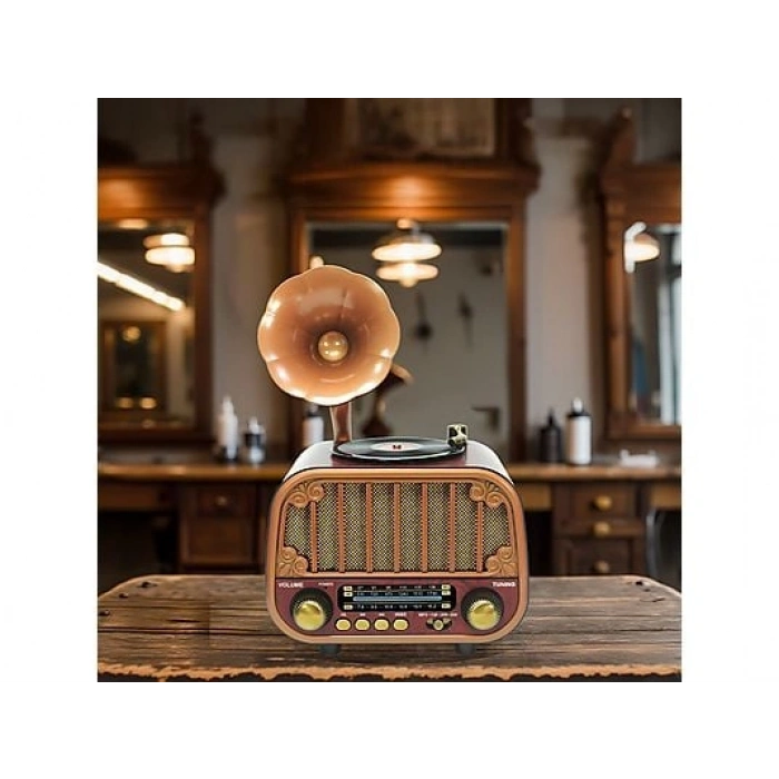 TORIMA D76 Nostaljik Radyo, USB/TF, AUX, Speaker Bluetooth Hoparlör Kahverengi