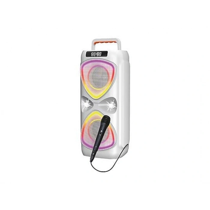 TORIMA D78 Mikrofonlu LED Işıklı 8W+8W Parti Speaker Kablosuz Bluetooth Hoparlör Beyaz