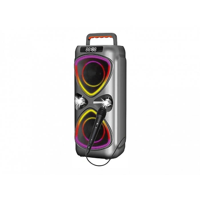 TORIMA D78 Mikrofonlu LED Işıklı 8W+8W Parti Speaker Kablosuz Bluetooth Hoparlör Gri