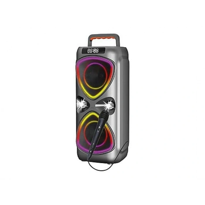 TORIMA D78 Mikrofonlu LED Işıklı 8W+8W Parti Speaker Kablosuz Bluetooth Hoparlör Gri
