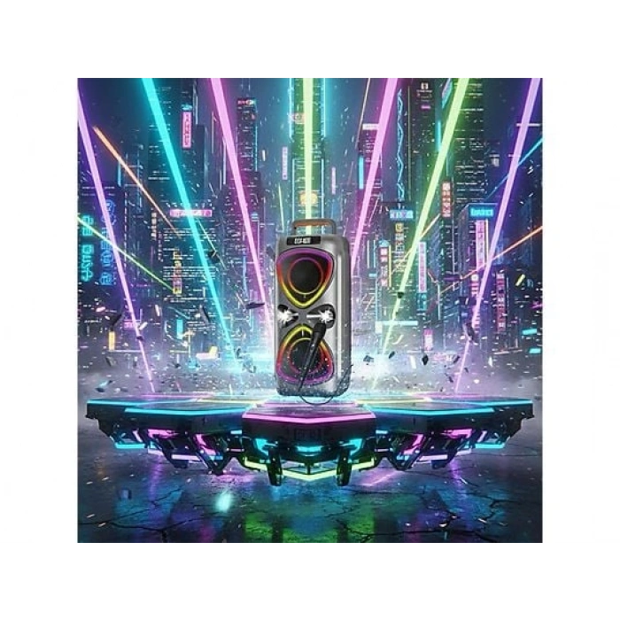 TORIMA D78 Mikrofonlu LED Işıklı 8W+8W Parti Speaker Kablosuz Bluetooth Hoparlör Gri