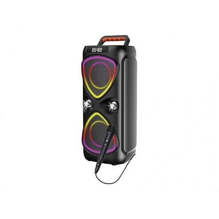 TORIMA D78 Mikrofonlu LED Işıklı 8W+8W Parti Speaker Kablosuz Bluetooth Hoparlör Siyah