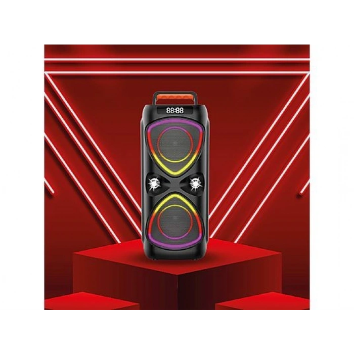 TORIMA D78 Mikrofonlu LED Işıklı 8W+8W Parti Speaker Kablosuz Bluetooth Hoparlör Siyah