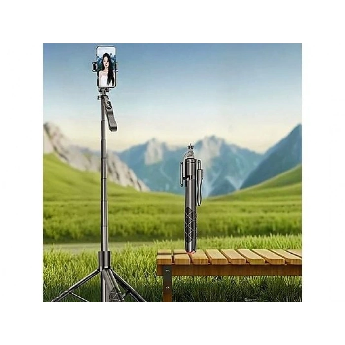 TORIMA L17 Telefon Kamera Tutucu Çok Amaçlı 1.8m Tripod Selfie Çubuğu Siyah