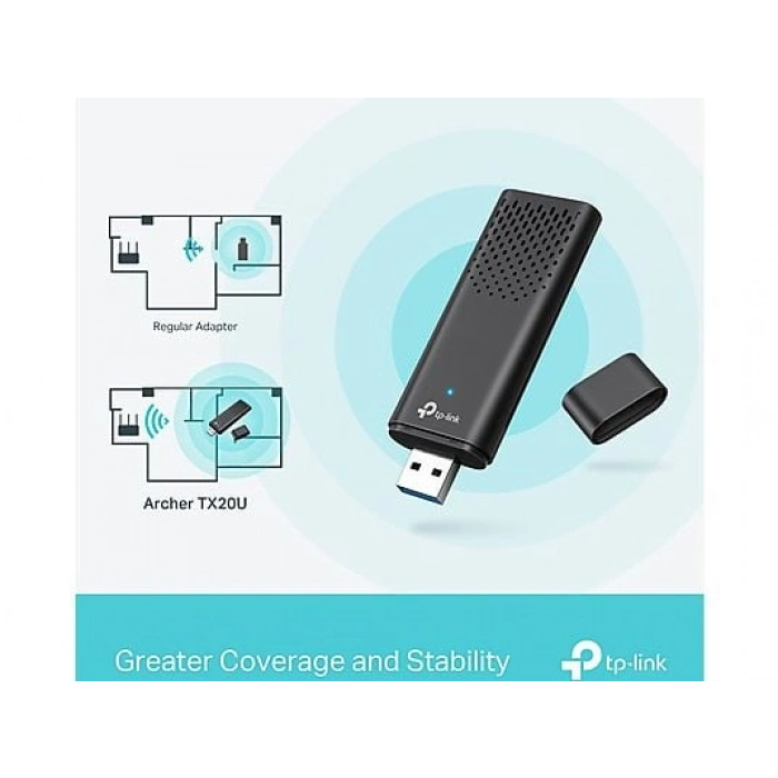 TP-LINK Archer TX20U | Wi-Fi 6 USB Adaptör | AX1800 Mbps | Çift Bant | MU-MIMO | USB 3.0 | WPA3 | Kolay Kurulum