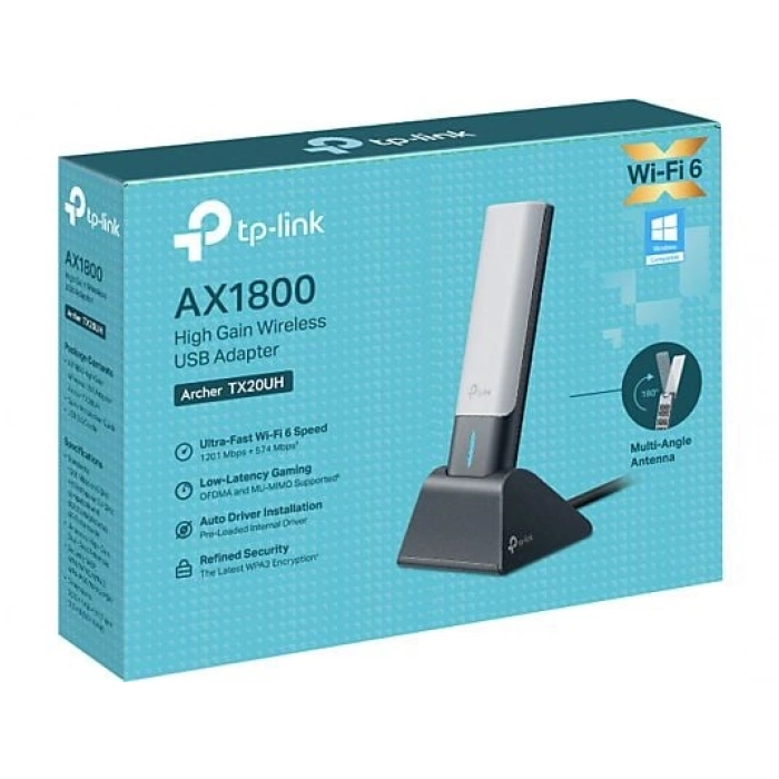 TP-LINK Archer TX20UH | Wi-Fi 6 USB Adaptör | AX1800 Mbps | USB 3.0 | Beamforming | MU-MIMO | Oyun | WPA3 | Kolay Kurulum